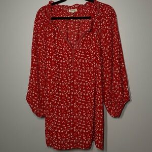 Red Floral Long Sleeve Bright Colorful Blouse